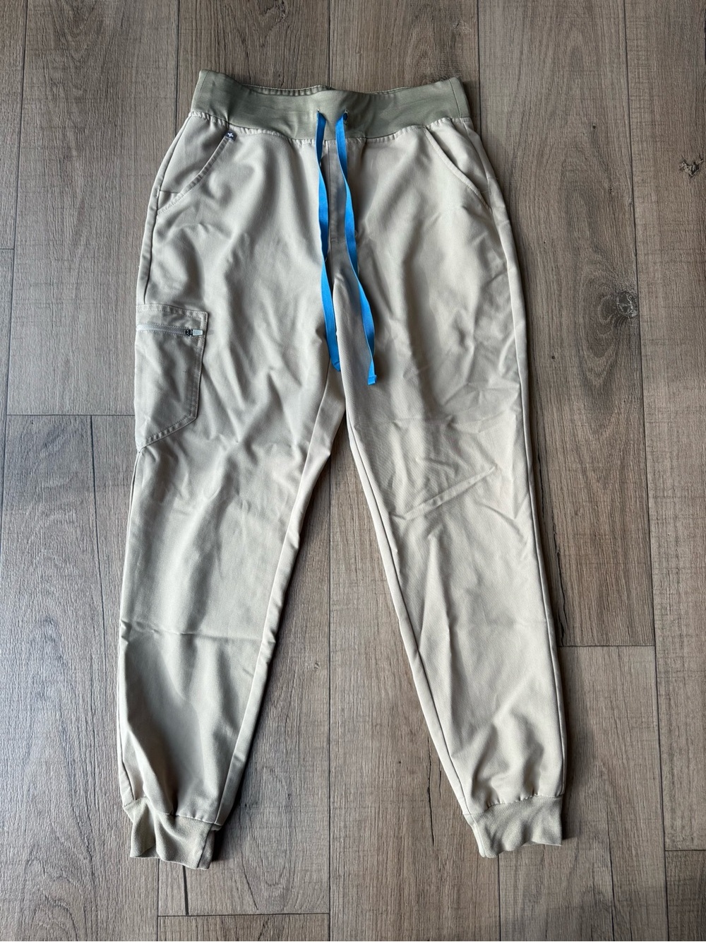 Figs Tan Scrub Joggers with Blue Drawstring